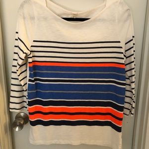 J.Crew neon orange and blue boatneck tee 3/4 sleeve